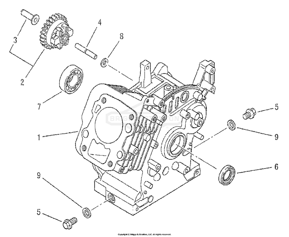 Cylinder Block Diagram and Parts List for 1959-0  Briggs and Stratton Generator